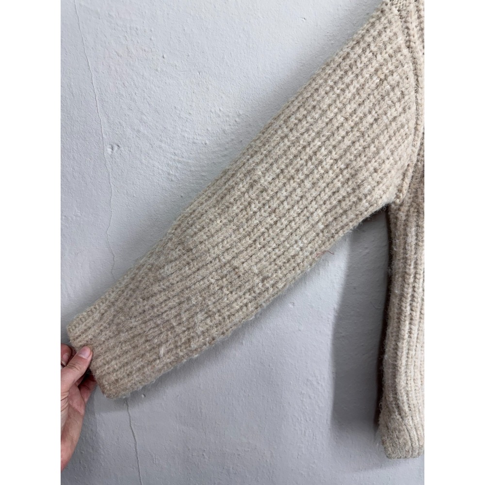ZARA Sweater Womens XS-S Beige Ribbed Chunky Knit Oversized Boat Neck Pullover - Picture 7 of 12